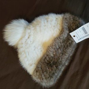 Maximilian Mink Fur Hat with Pom Pom White/Silver
